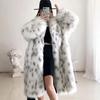 European & American Lynx Leopard Print Lapel Fox Fur Coat for Women – Long, Young Style