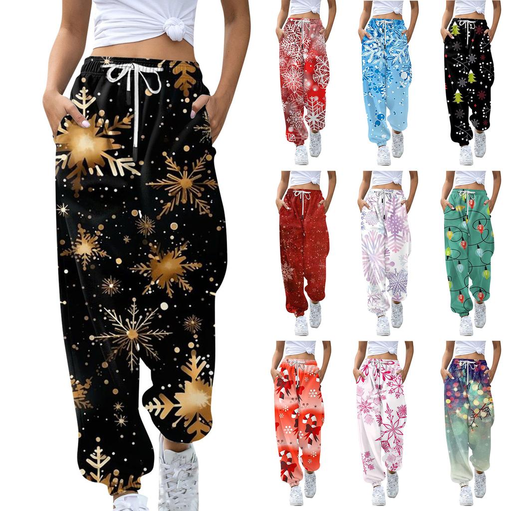 Women's Casual Fashion Christmas Printed Casual Sweatpants Elastic Waist Drawstring Pants