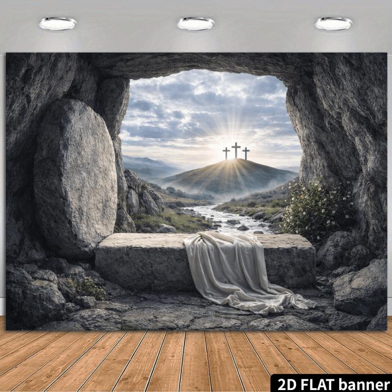 1pc, 2D flat, Christian empty tomb backdrop, polyester material, suitable for indoor use, wsj