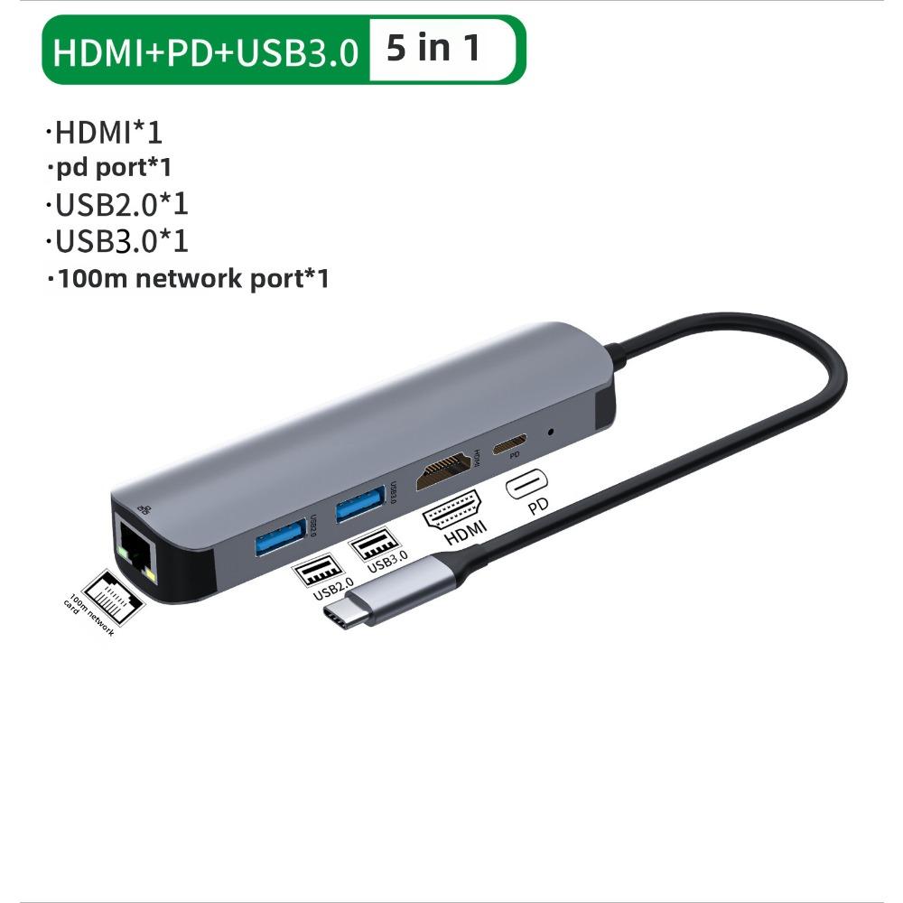 Док-станция 5-в-1 Type-C, концентратор USB-C, гигабитный Ethernet 4K HDMI-адаптер для ноутбука