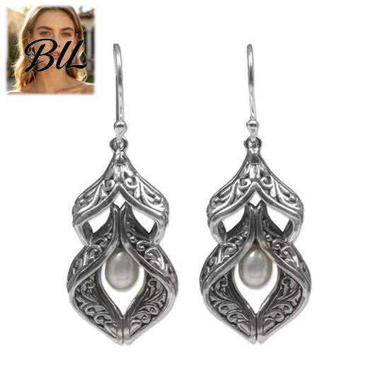 Casual Wear Jewelry for Ladies 1 Pair Women Retro Drop Earrings, Vintage Carved Faux Pearl Style Hollow Ear Hooks Dangle Earrings Anniversary