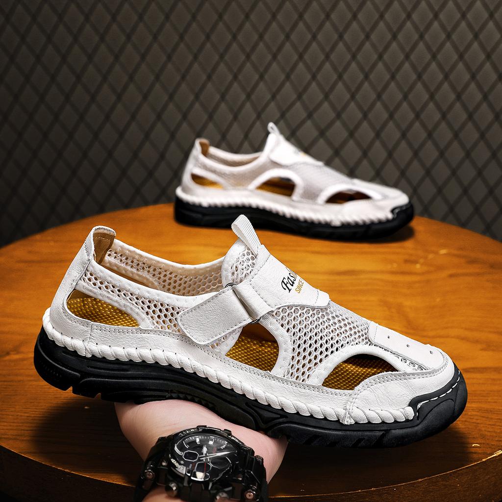 Летняя мужская повседневная обувь Кожаные сандалии Дышащая сетчатая обувь