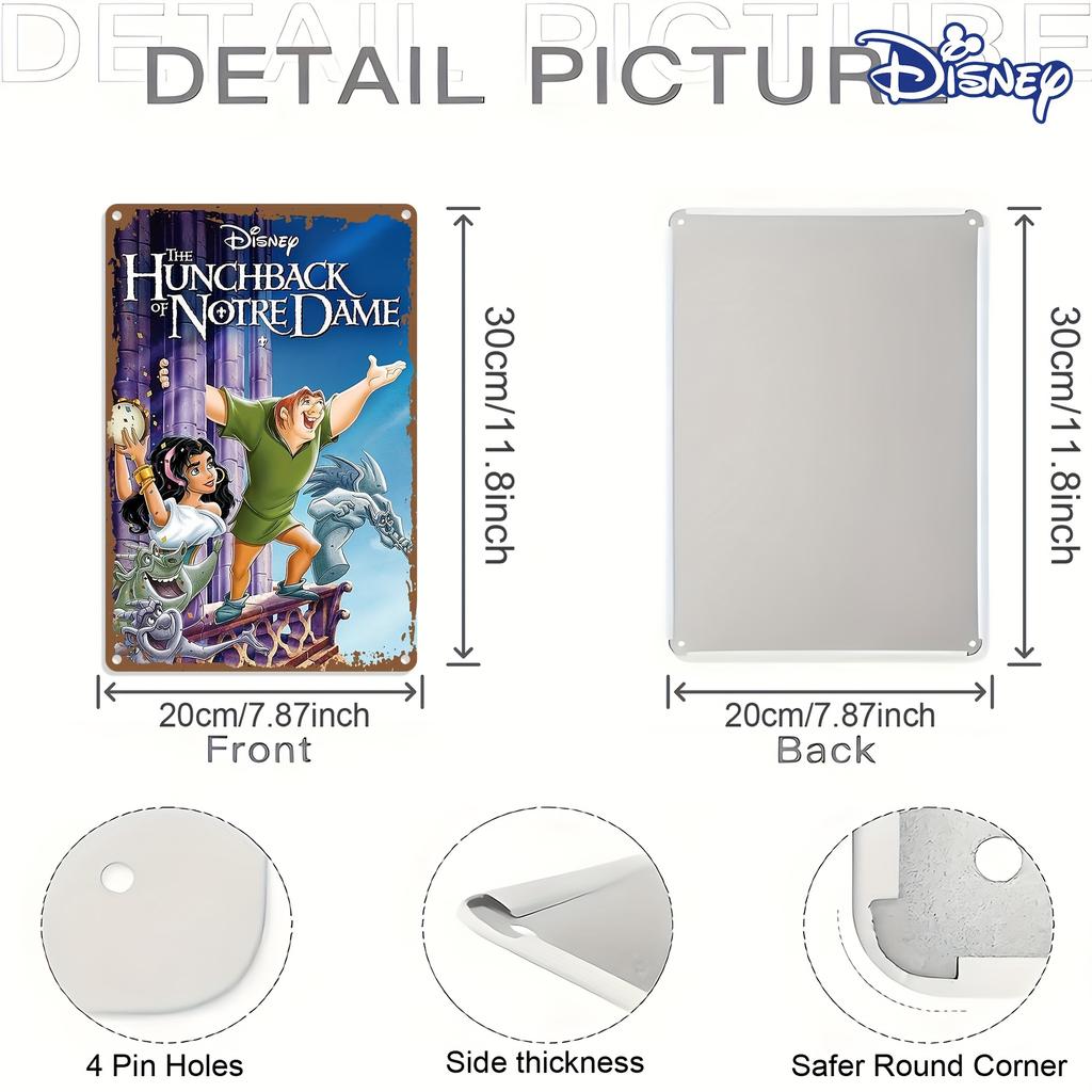 1 шт. Дисней Горбун из Нотр-Дама Винтажная Металлическая Жестяная Табличка Настенное Искусство - 20,32x30,48 см Железная Декоративная Табличка с Квазимодо и Эсмеральдой,