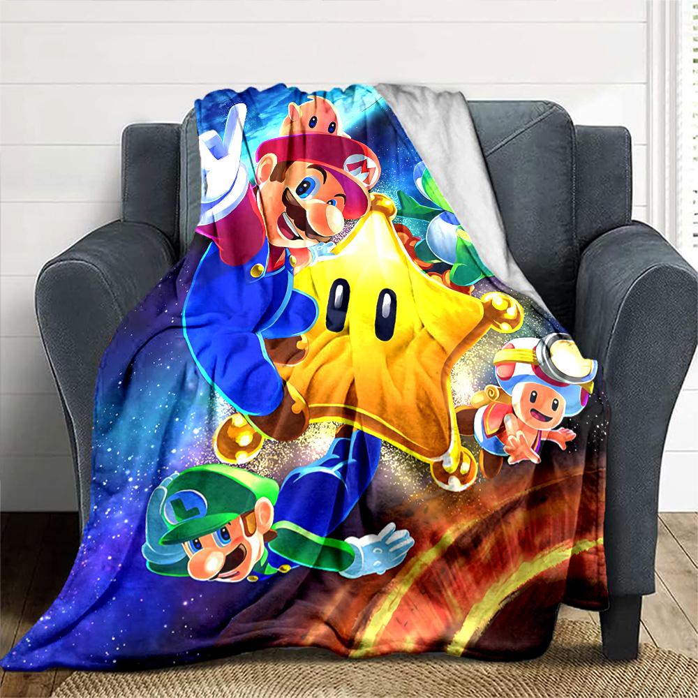 Super Mario Galaxy Adventure Flannel Blanket Super Soft Warm Cozy Blanket For Sofa Bed Office Travel Allseason Home Decor Gift