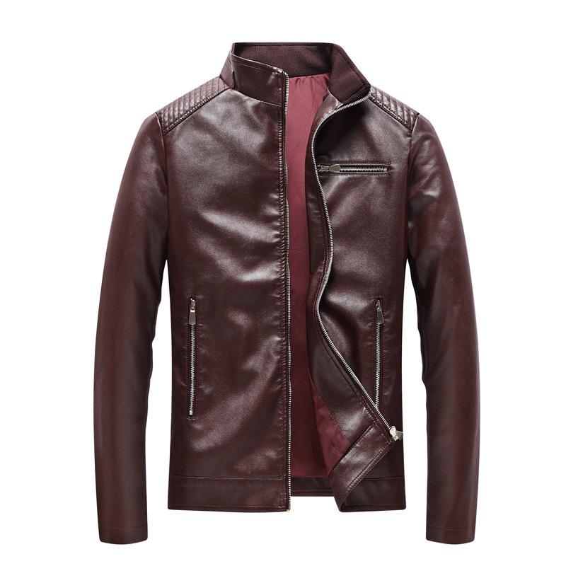 Men's Jacket Casual Leather Jacket Trendy Jacket Korean Version Stand-up Collar Pu Leather Jacket