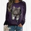 Women Autumn Tops Loose Cat A Lovely Cat Print Causal Long Sleeve T-shirt Top Blouse