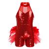 Kids Girls Ballet Latin Dance Costumes Sleeveless Sequins Mesh Splice Cutout Back Leotard Jumpsuit