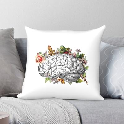 Brain With Flowers Square Pillowcase Polyester Linen Velvet Printed Zip Decor Pillow Case Sofa Cushion Cover