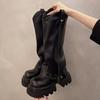 Fashion 2024 Autumn Women's Knee High Boots Western Round Toe Long Boots Women Western Shoes Chunky Heel Platform Women
