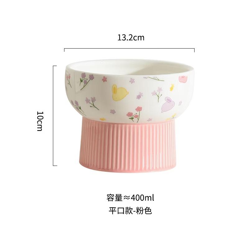 Ceramic Pet Bowl, Protection Cervical Spine, Creative, Inclined Mouth High Foot Cats Bowls, Anti Overturning Dog Water Bowl, 1Pc