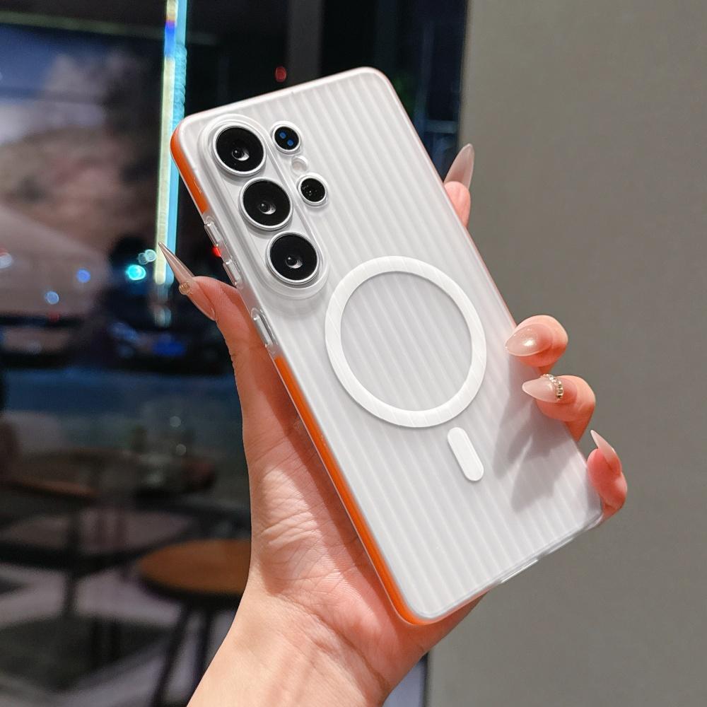 Прозрачный магнитный чехол для телефона с 3D полосками для Samsung Galaxy S24 S25 S26 Ultra Plus Беспроводная зарядка Ультратонкий Ударопрочный Чехол