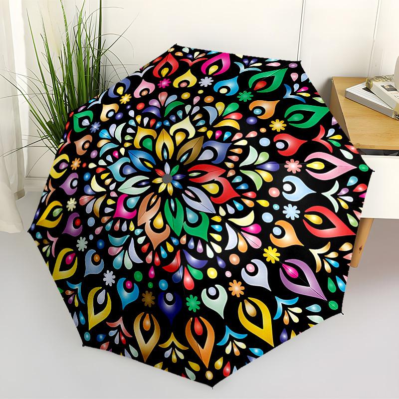 1pc Colorful Mandala Pattern Automatic Folding Umbrella, Heavy-Duty 8-Rib Construction, Perfect for Everyday yy251114153