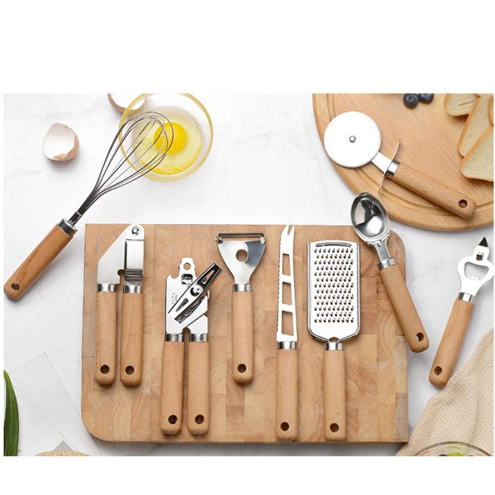 9 PCS with Wooden Handle Kitchen Utensil Set Stainless Steel Kitchen Gadget Set Home Kitchen