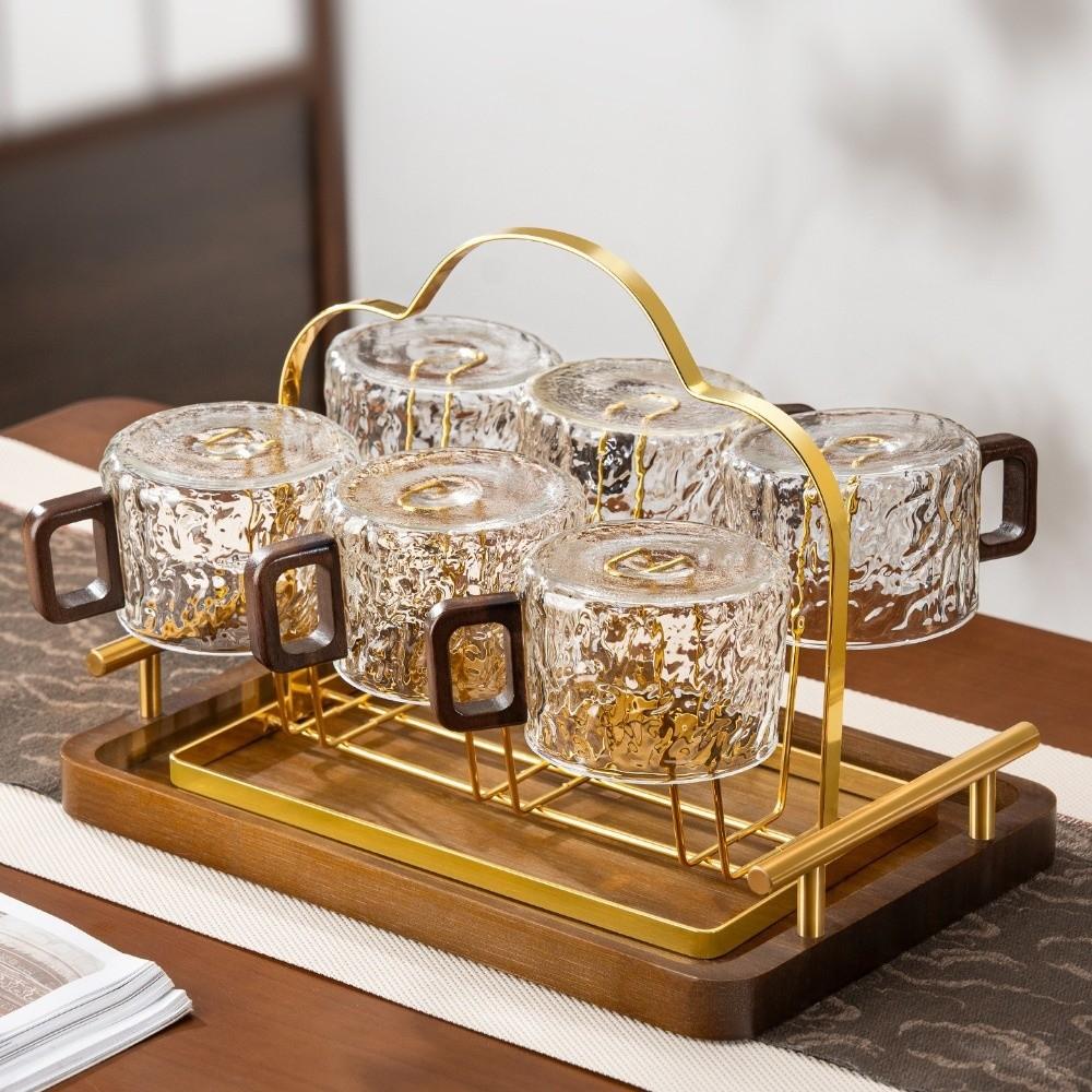 Wooden Handle Glass Tea Cups High Temperature Resistant Water Cups Stylish Milk Juice Cups  Office