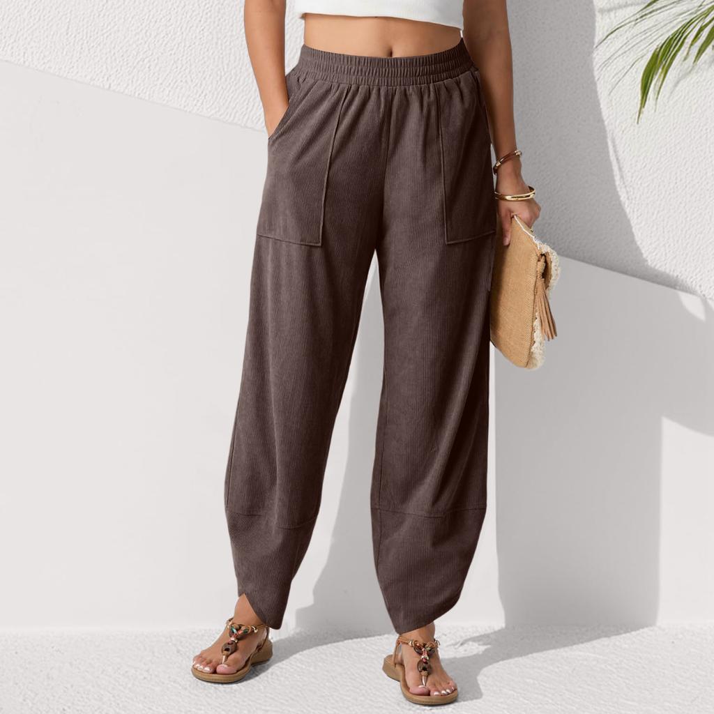 Модные женские однотонные повседневные укороченные брюки с карманами