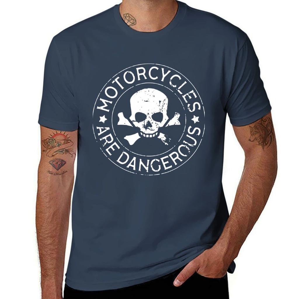 Motorcycles Are Dangerous Skull Tshirt Casual Holiday Short Sleeve Tee