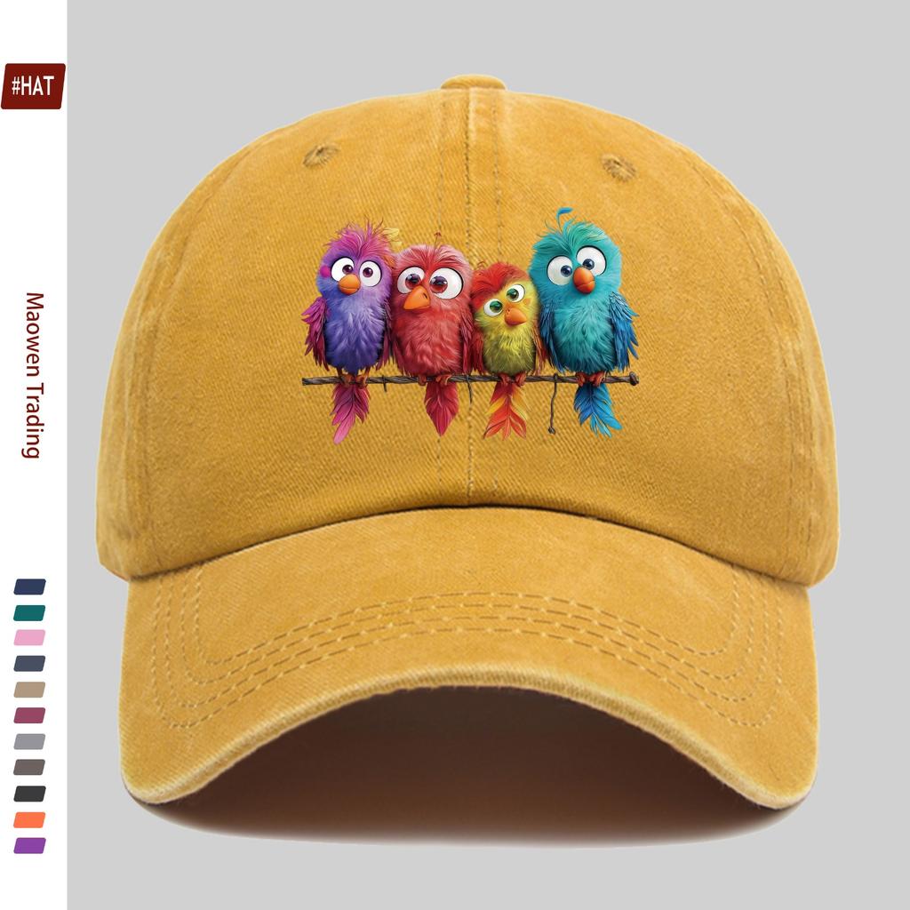 pc Colorful Fun Bird Pattern Printed Baseball Cap with Cute Multicolor Bird Design Sun Hat Comfortable Lightweight Trucker Sty