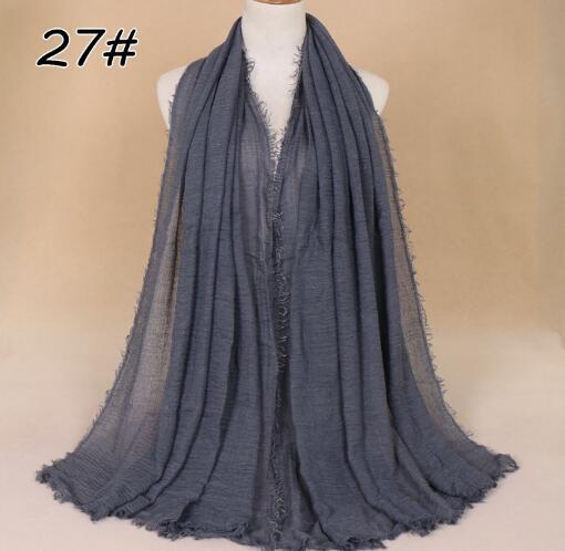 New Ethnic Oversize Muslim Crinkle Hijab Head Scarf Women Solid Bubble Cotton Shawls And Wraps Soft Big Linen Foulard Femme