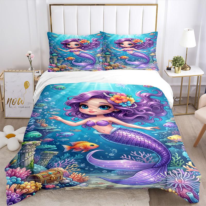 Mermaid Fantasy Underwater World Print 3Pcs Bedding Setduvet Cover With 2 Bedropillowcase Home Birthday Gift