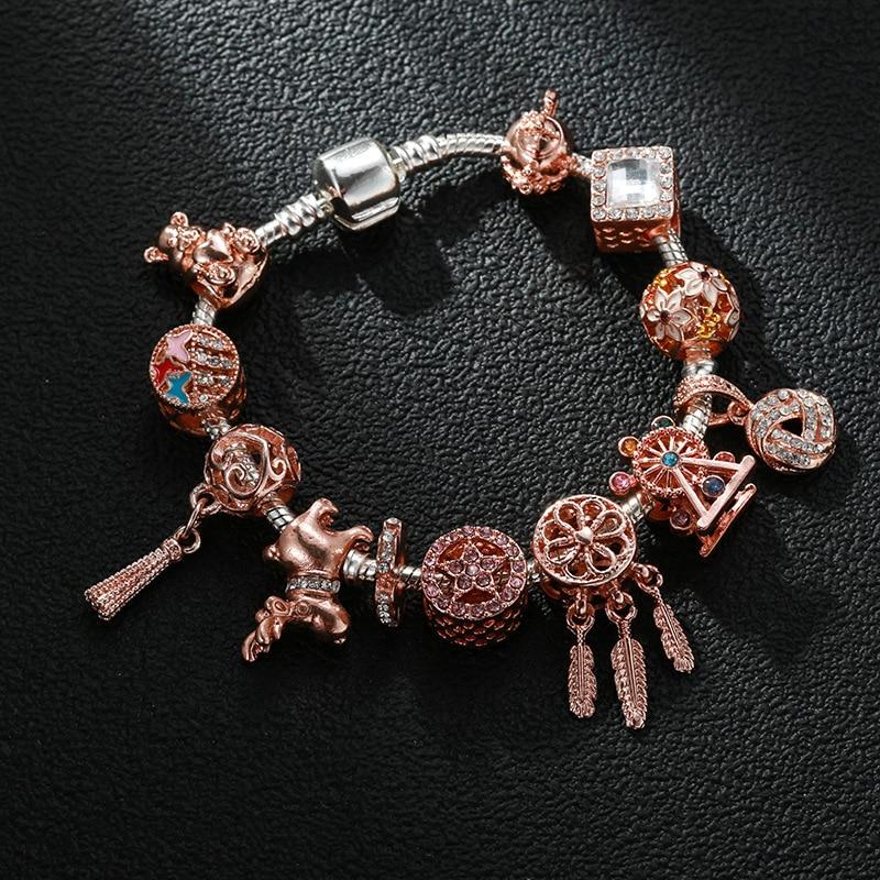 Новые модные браслеты для женщин розовое золото ловец снов полый циркон мельница шарм кристалл ювелирные изделия браслет DIY подарок