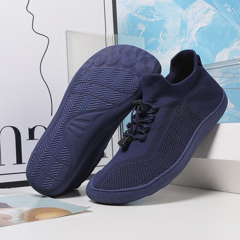 Men's Wide Fit Mid-Tube Breathable Flying Weave Barefoot Shoes with Non-Slip Sole.