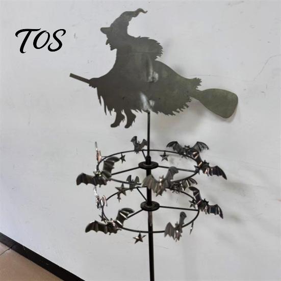 Spooky Patio Ornament Garden Witch Wind Spinner, Halloween Yard Art Metal Outdoor Fall Decorations Stake, Flying Spinner for Lawn Pathway Decoration