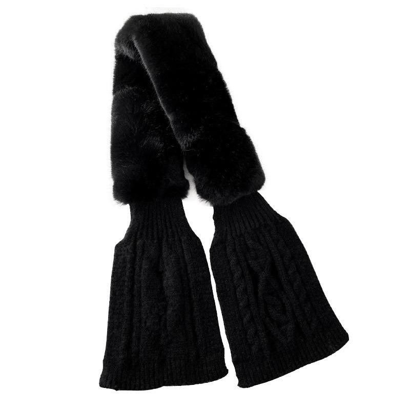 Knitted Scarf Women's Autumn and Winter Versatile Wool Plush Imitation Rex Rabbit Hair Cross Scarf Solid Color Thickened Neck Protector Fur Collar