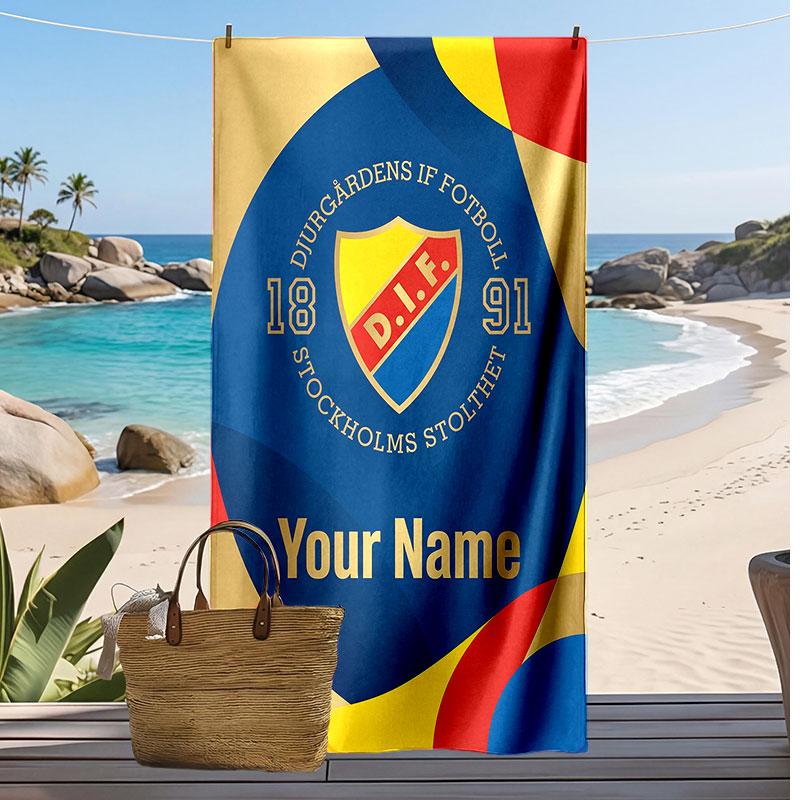 Djurgårdens IF Personalized Printed Beach Towel Soccer Logo Support Custom Name Text Absorbent Towel For Sport Travel Special Gift