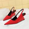 Fashion Fashion Simple Women Basic Shallow Mouth Pointed Toe Shoes Hollow Back Belt Silk Wedges Mature Party Single Shoes Orange Red