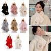 Thicken Faux Rabbit Fur Plush Winter Warm Neck Warmer Neckerchief Wrap Solid Color Cross Scarf