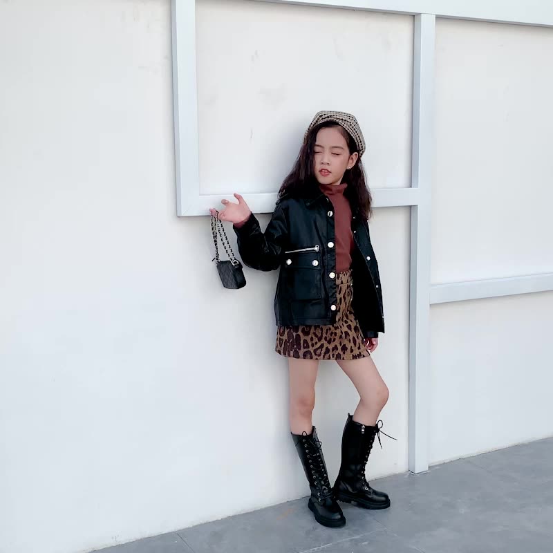 Осенне-зимние детские сапоги для девочек, модные, классные, резиновые сапоги, детские мотоциклетные сапоги, длинные сапоги, черные сапоги Tide