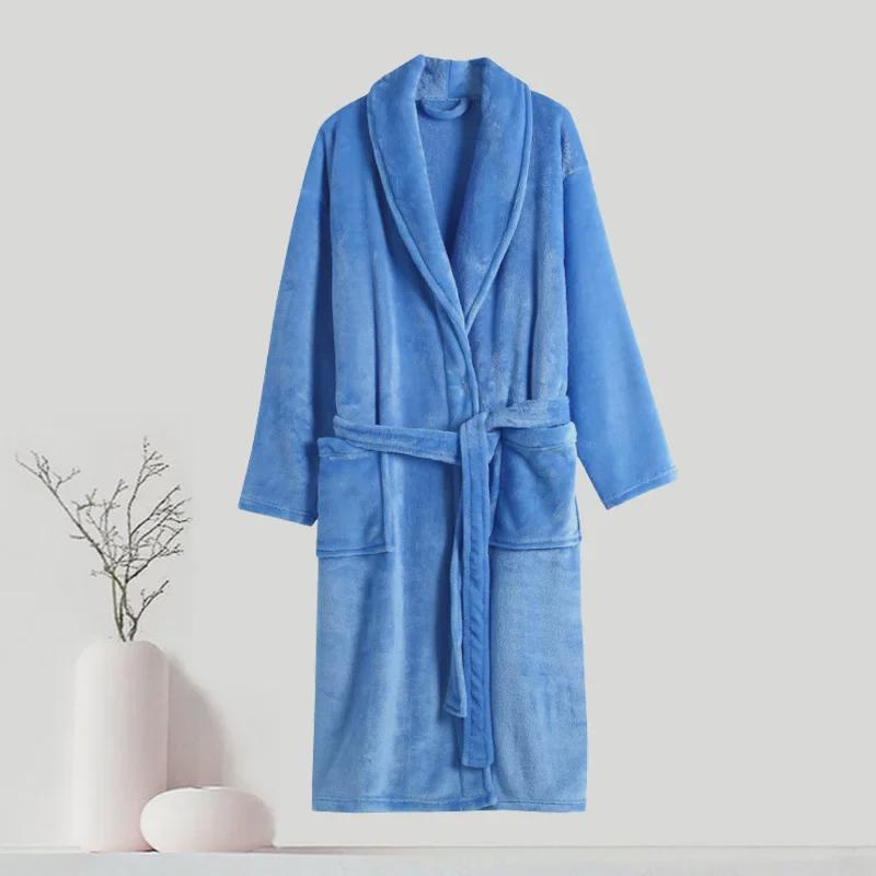 Повседневный однотонный фланелевый длинный банный халат пижама для пары