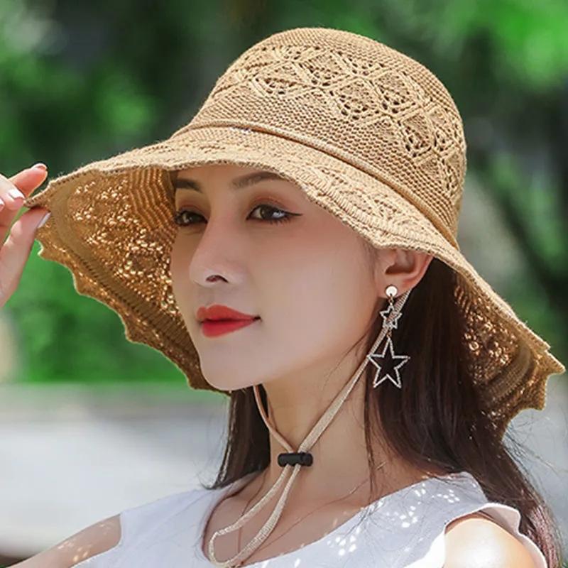 Summer Foldable Hats for Women Korean Large Brim Sun Protection Hats Vacation Travel Seaside Cool Hats