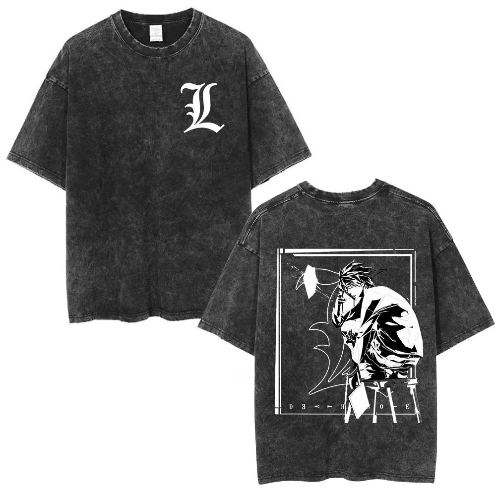Washed Vintage Anime Death Note Tshirt Yagami Light Graphic T Shirts Men Women Cartoon Manga Oversized Tshirts s Streetwear
