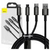 Baseus Tungsten Gold 3-in-1 USB Cable, USB To Micro USB / USB-C / Lightning, 3.5A, 1.5M (Black)