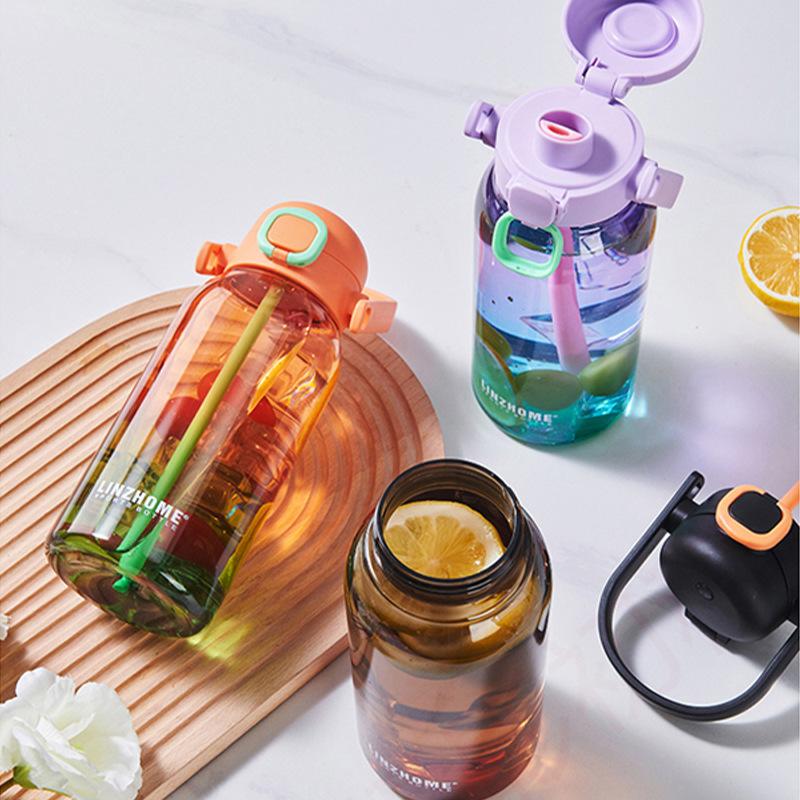 Gradient Color Water Cup, No Paint, New Dual-drinking Portable Fitness Outdoor Sports Large-capacity Water Bottle with Scale