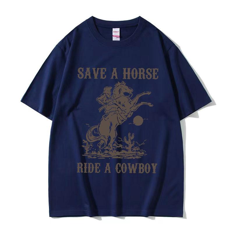 Peter Anor Save A Horse Ride A Cowboy Men's Pattern Print T-shirt Harajuku Retro Casual T-shirt 100% Pure Cotton Short Sleeve