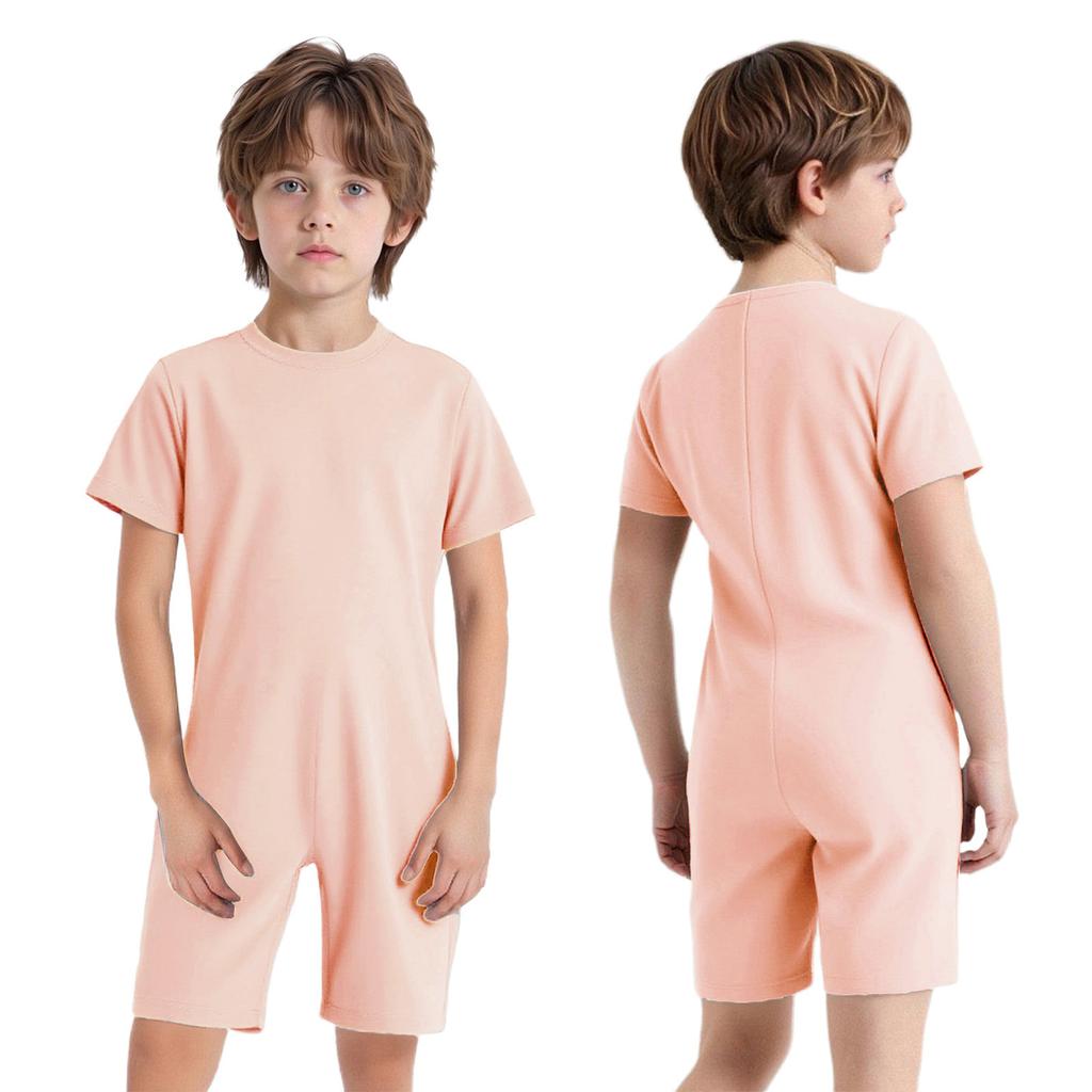 Детская одежда для особых нужд Комбинезон с круглым вырезом и коротким рукавом Невидимая молния сзади Однотонный Адаптивная одежда Комфортный наряд