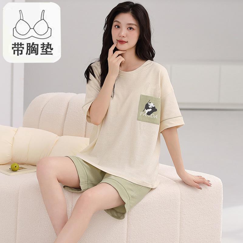 Пижама женская из чистого хлопка с короткими рукавами, студенческий пуловер с рисунком из хлопка, корейская версия, женская домашняя одежда