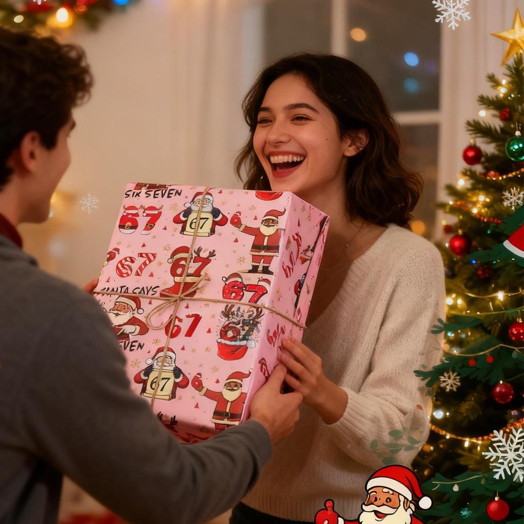 Christmas Gift Wrapping Paper Sheets 70x50cm Funny Santa Claus Pattern Gift Packaging Paper Roll For Wedding Party Decoration