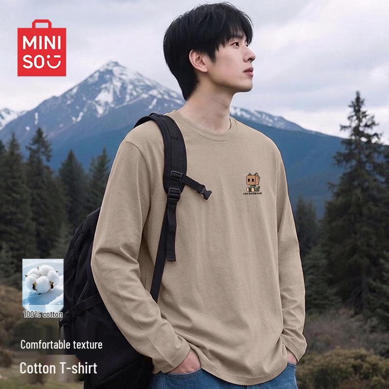 MINISO Мужская футболка с длинным рукавом и круглым вырезом