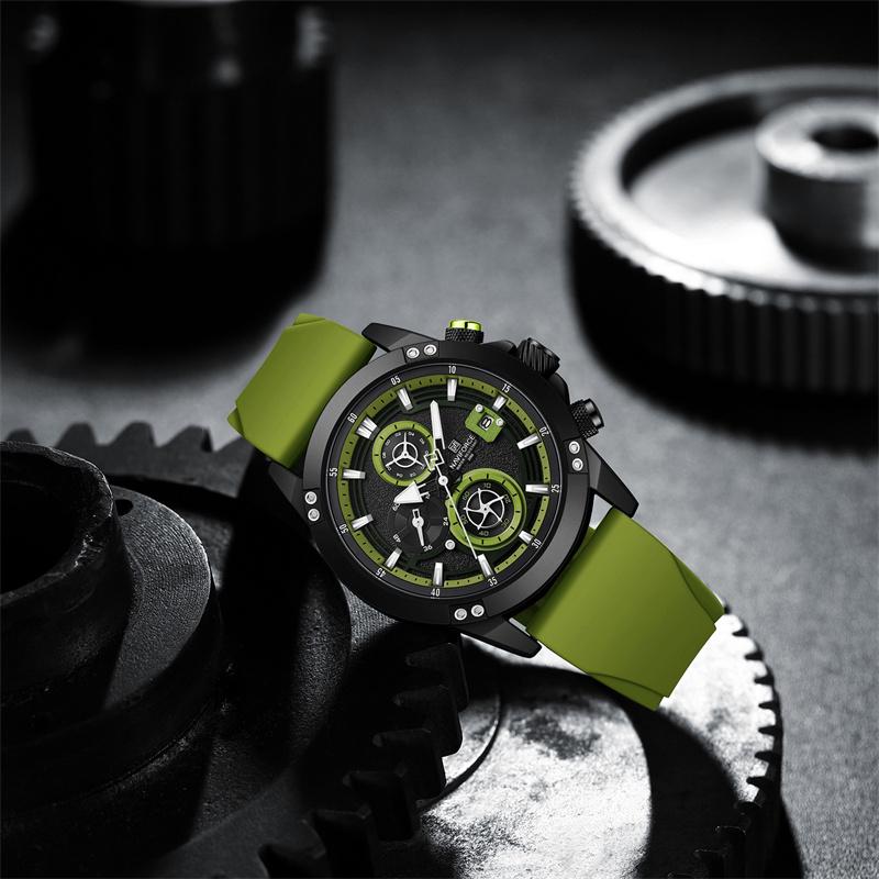 Naviforce Мужские часы с водонепроницаемым резиновым силиконовым ремешком, хронограф, наручные часы 8033