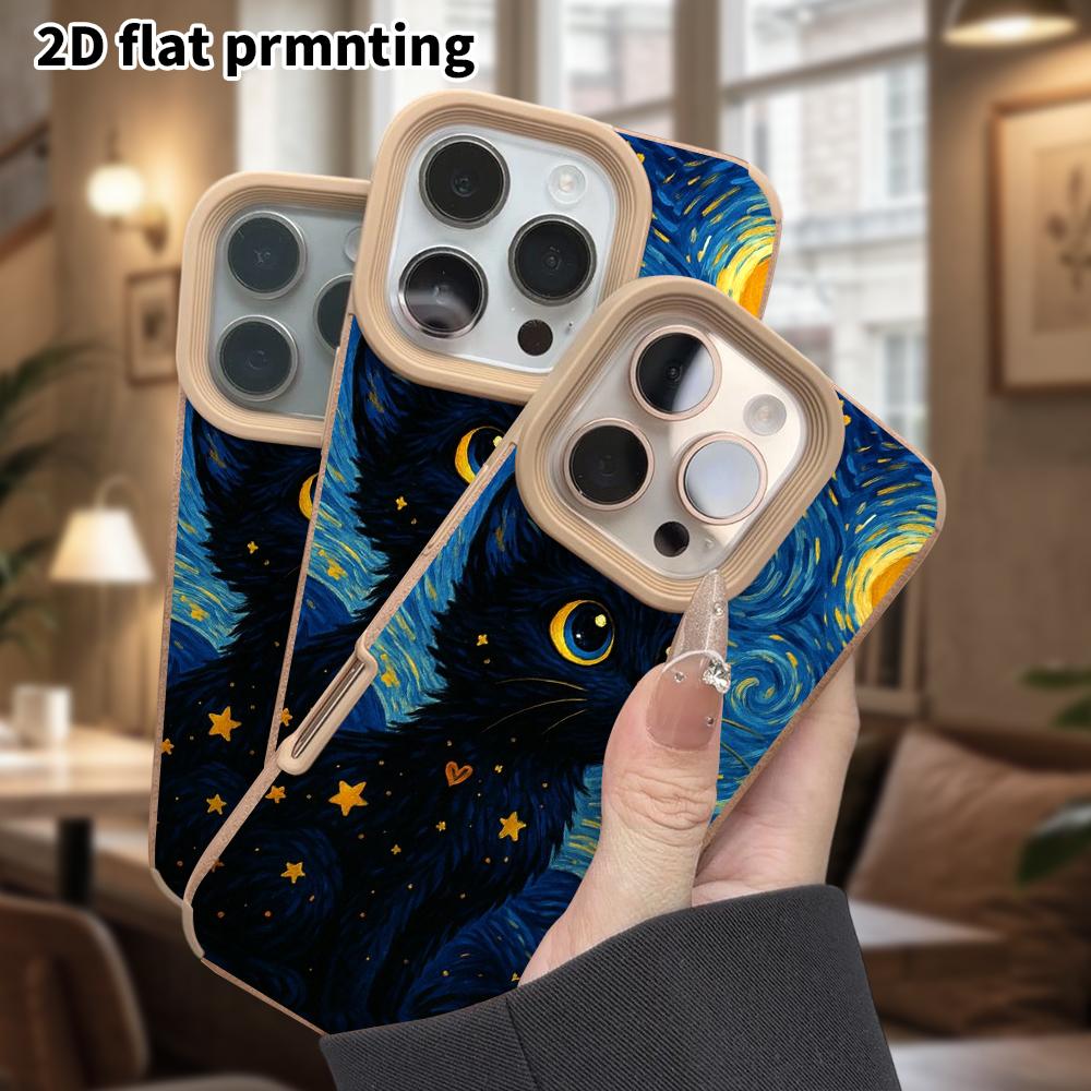 Phone Case: Lambskin 2D Flat Samsung Galaxy A34 A35 M05 M06 S20 S22 S21 FE Plus 5G Protective Case, Starry Night Black Cat, Christmas and Halloween Gi