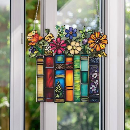 Acrylic Flower Book Hanging Decoration Indoor Outdoor Home Garden Wall Window Hanging Stained