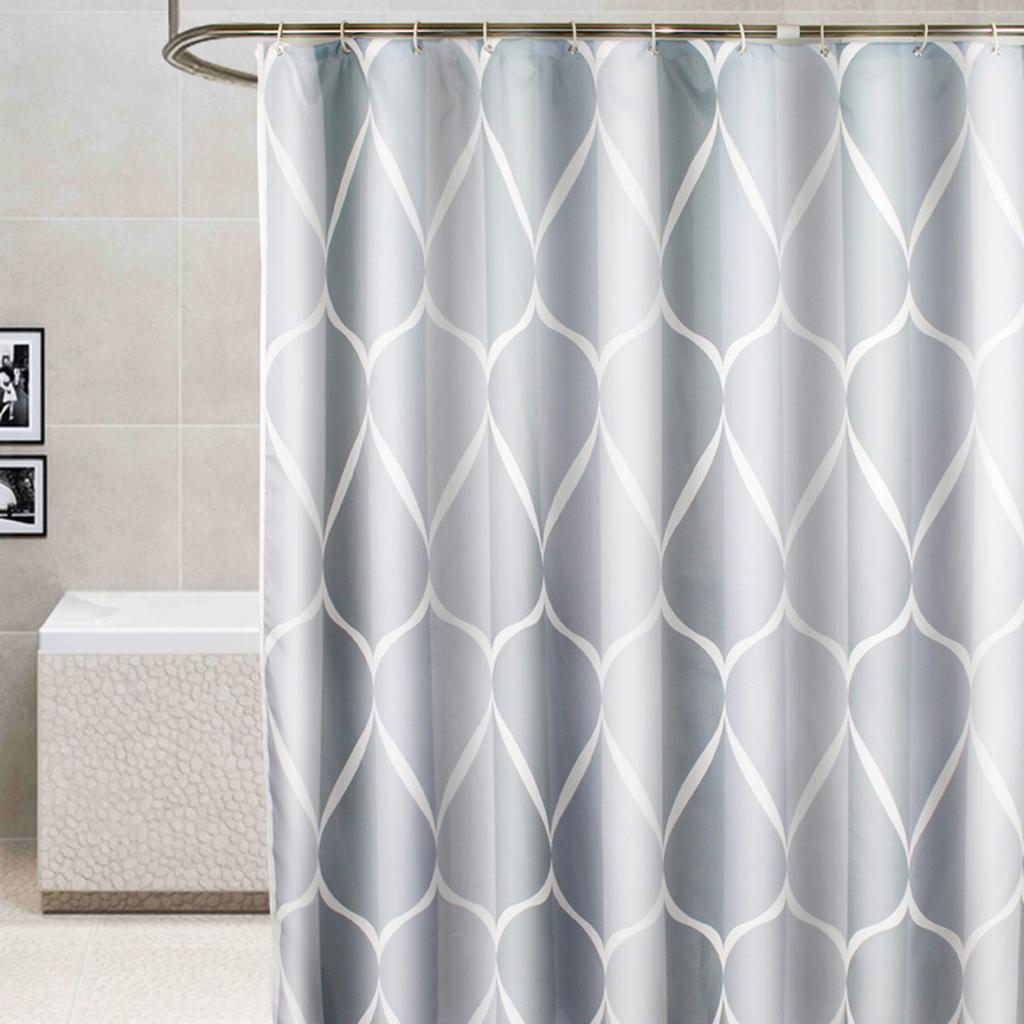 1pc Waterproof Shower Curtain with Hooks Geometric Printed Bath Curtains Water Drop Pattern
