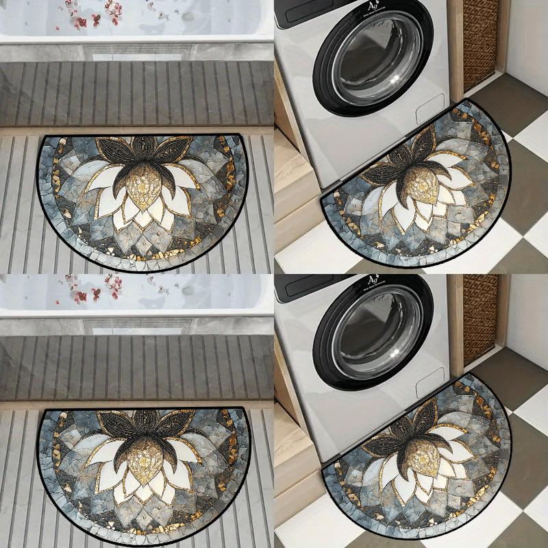 Colorful Artistic Flower Semi-Circular Carpet Soft Non-Slip Decorative Mat 2D Print Aesthetic Rug for Bedroom Living Room Home Accent