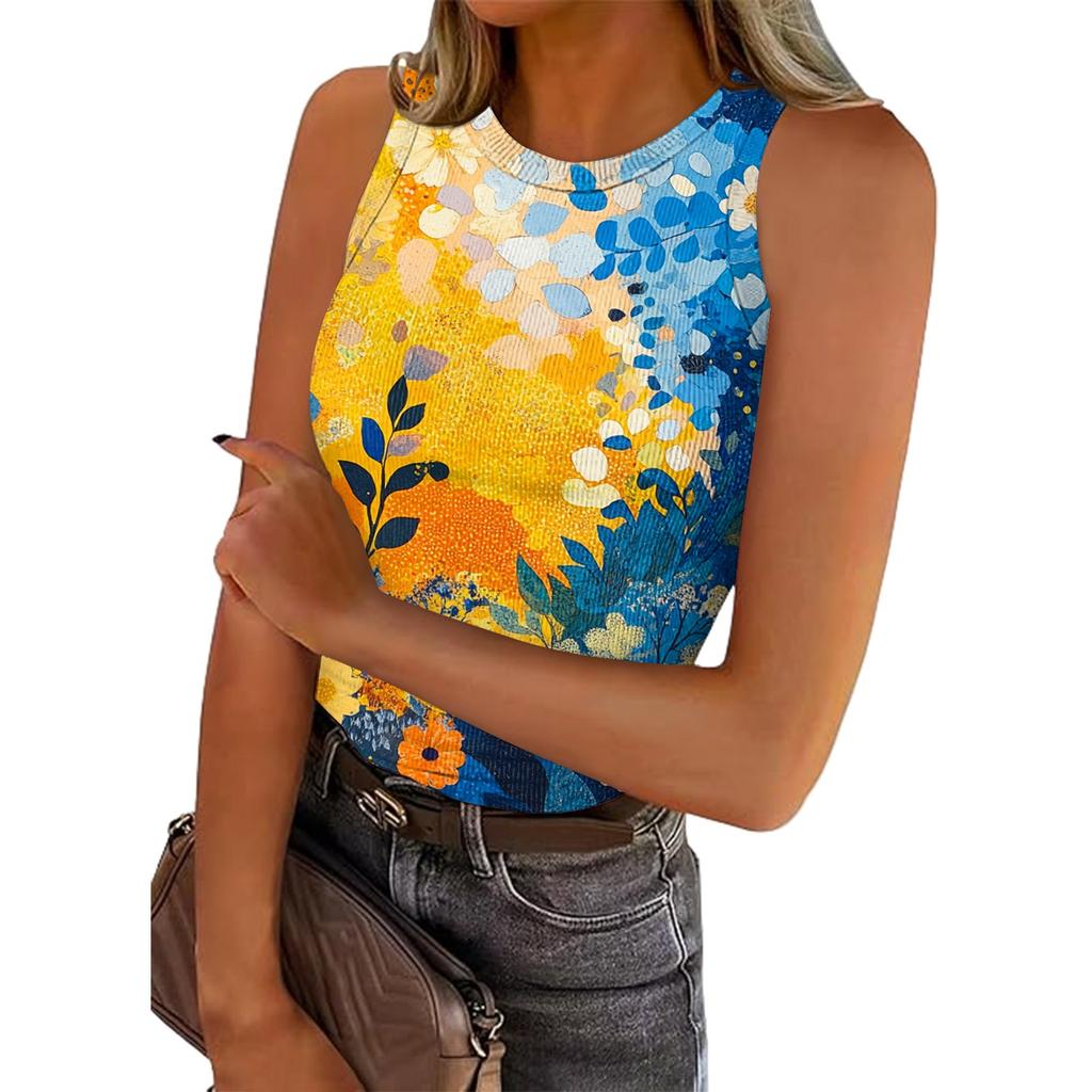 Женская летняя мода повседневная круглая горловина без рукавов облегающий топ-майка