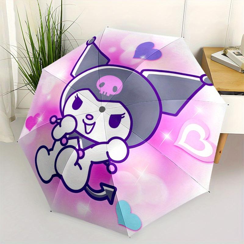 1pc Happy Kuromi Fully Automatic Folding Portable Cartoon Umbrella, 8 Steel Frames, Three-Fold Design, Suitable for All Seasons, Suitable for Outdoor