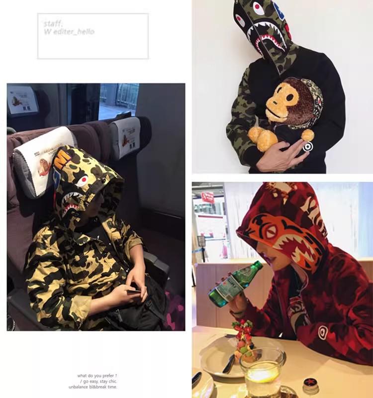 Модный Худи APE - Куртка-бомбер на молнии с камуфляжем "Акула", Версия для родителей и детей