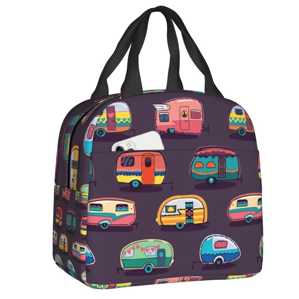 Красочные старинные караваны и цветы узор термоизолированные сумки для обеда женские счастливые туристы портативная сумка для обеда коробка для еды